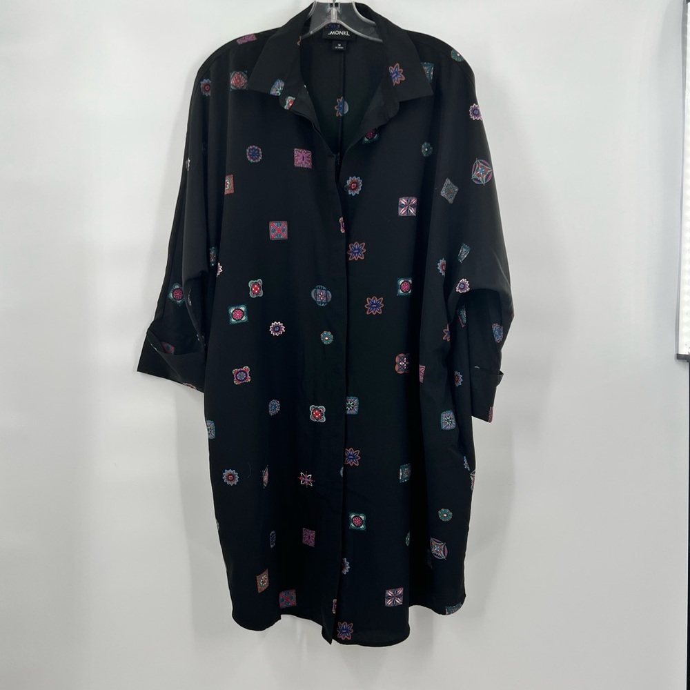 ASOS Monki black scarf shirt dress long sleeve size M